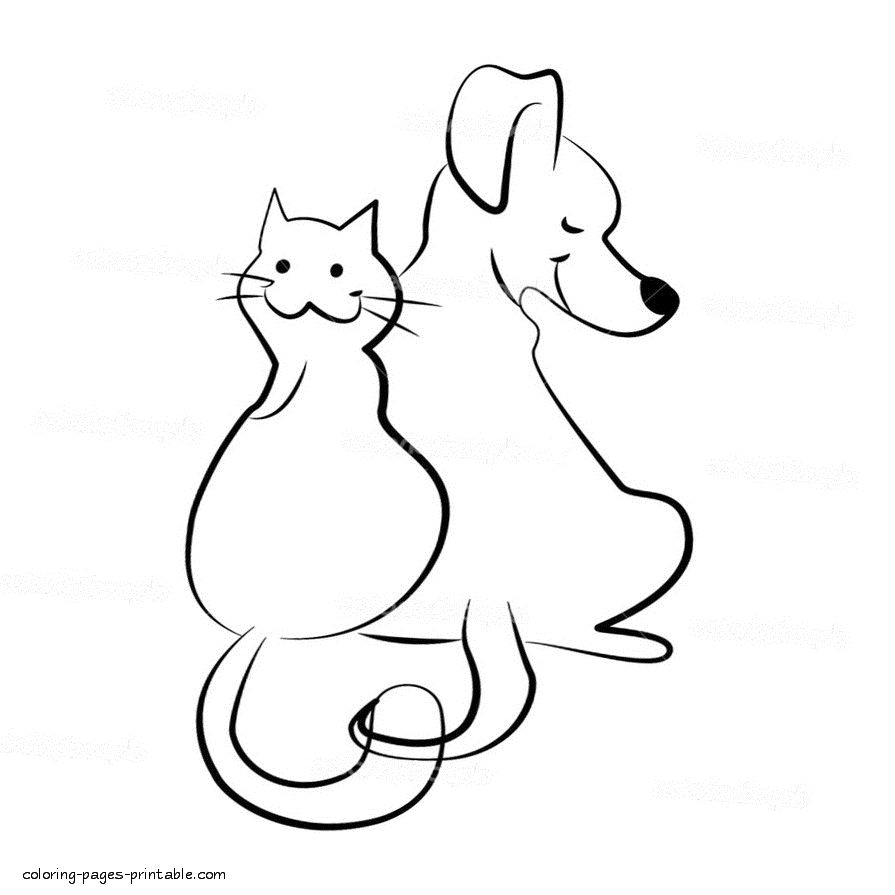 Dog and cat together coloring pages that you can print
