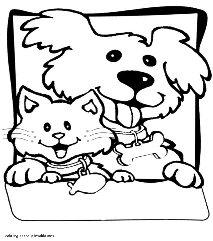 Dog and cat coloring pages printable || COLORING-PAGES-PRINTABLE.COM