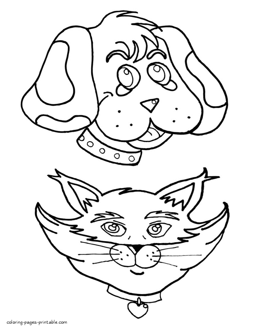 Cat and dog's heads coloring page || COLORING-PAGES ...