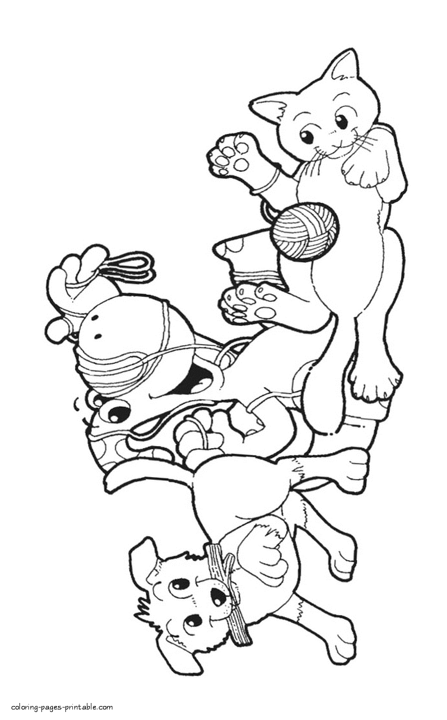 Coloring pages dogs and cats are playing