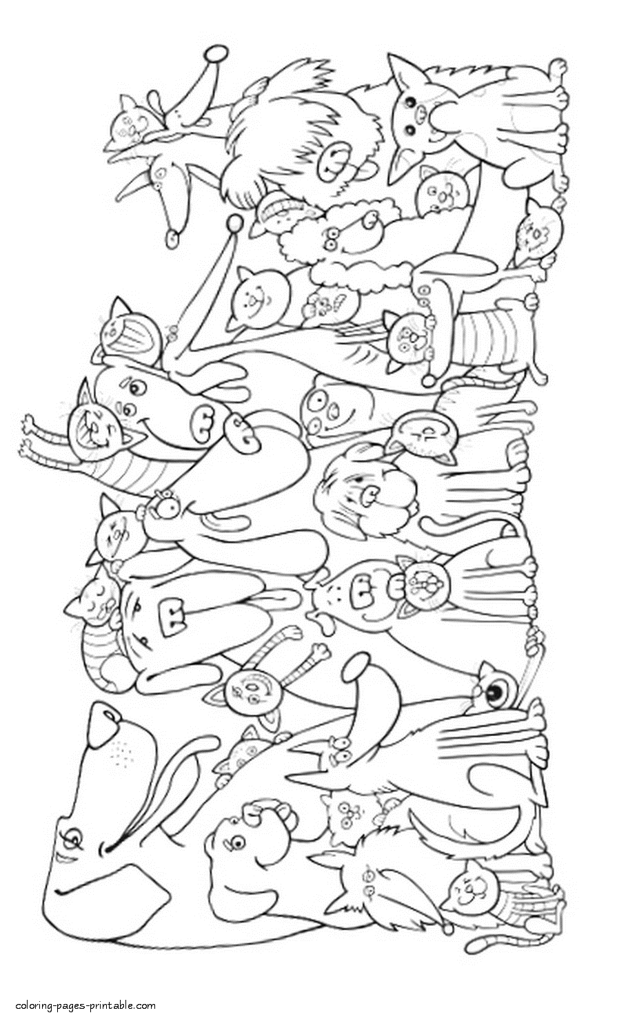 Cats and dogs coloring pages || COLORING-PAGES-PRINTABLE.COM