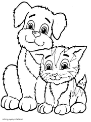 Dog and cat coloring pages. Free printable pictures.