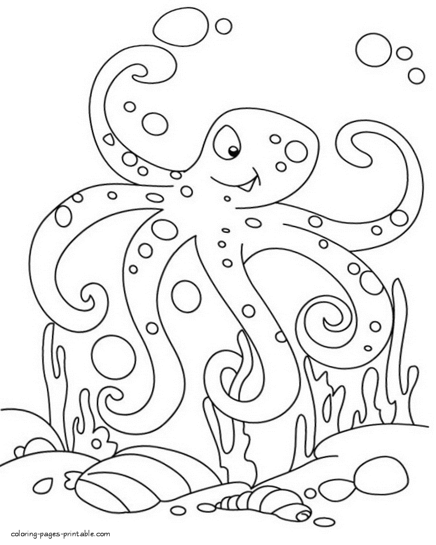 Cartoon octopus coloring page. Sea inhabitants