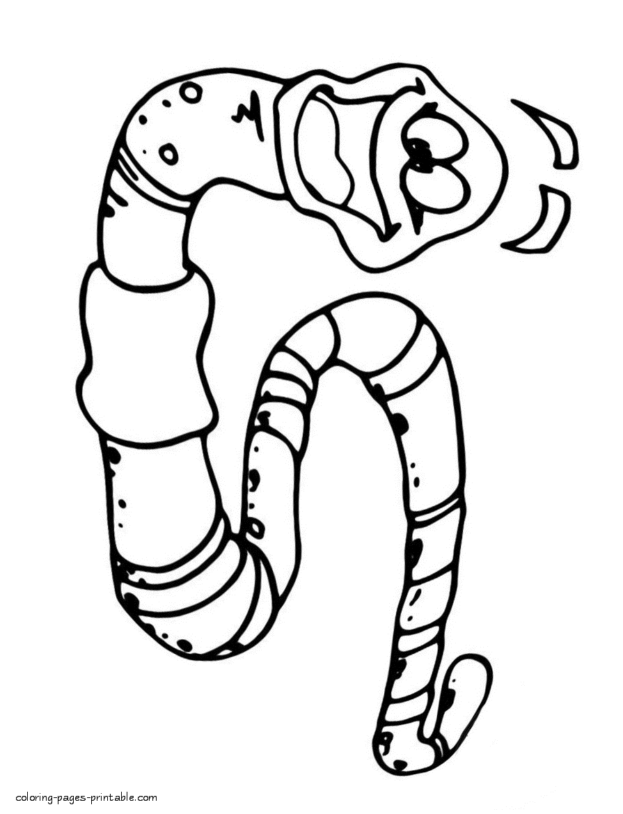 Smiling worm colouring page for kids