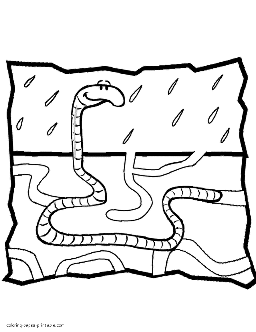 Rain worm coloring page
