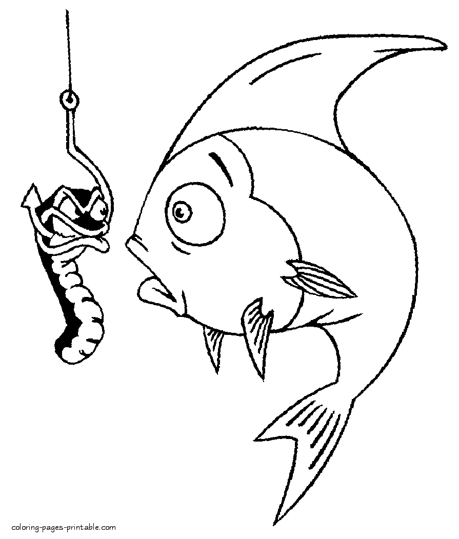 Worm and fish coloring page for free