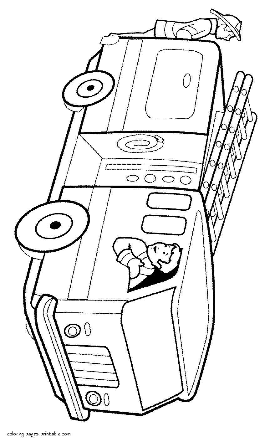 Free fire truck and firefighters coloring pages printable