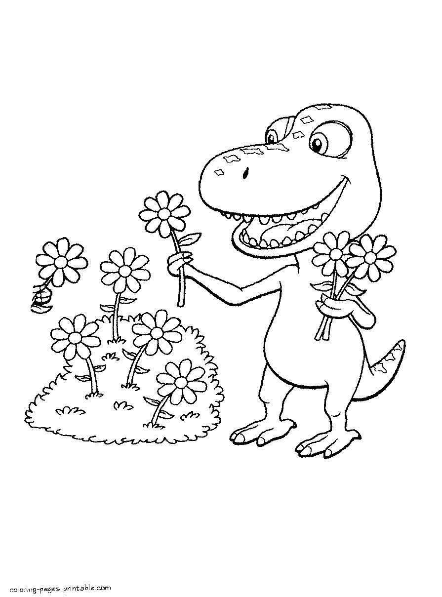 Buddy picking flowers. Coloring pages