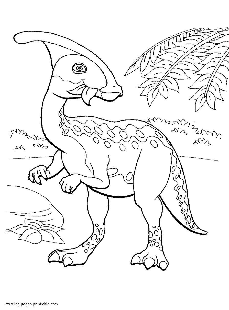 Dinosaur eating the leaves. Colouring pages