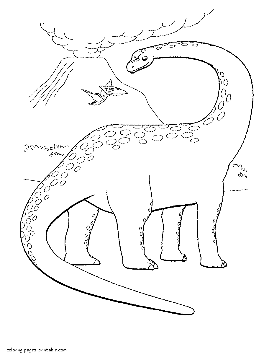 The big dinosaur and the volcano coloring sheet for a child
