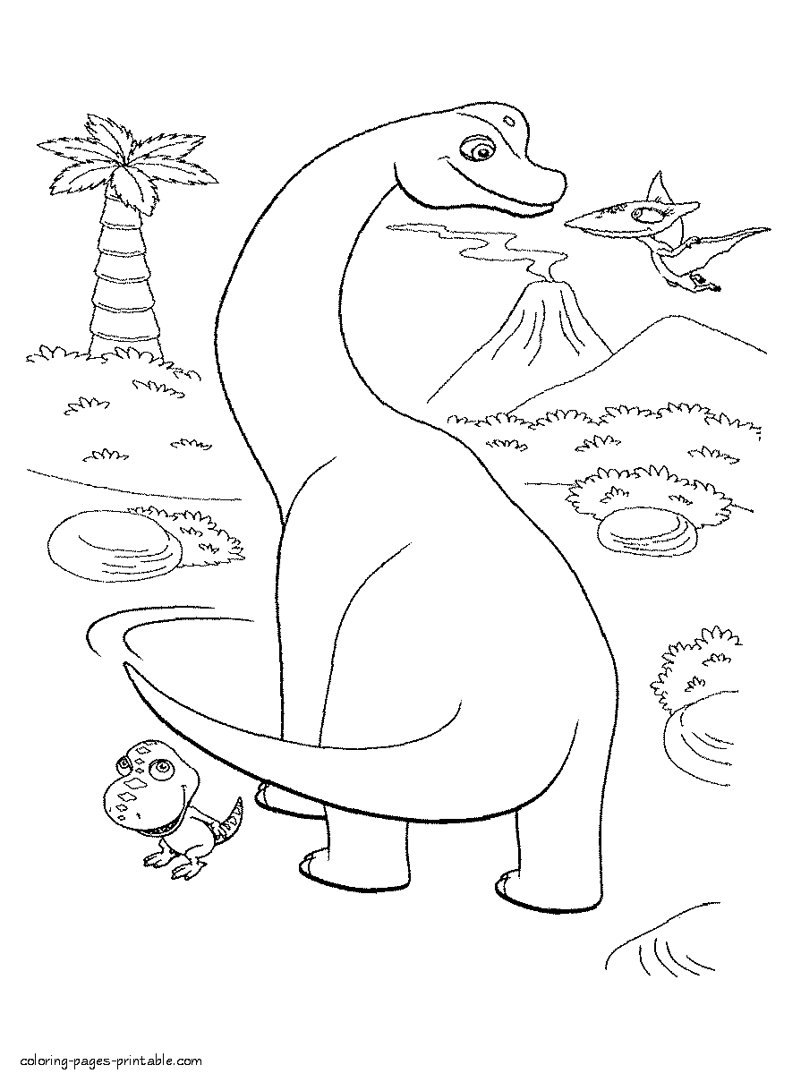 Dinosaur world coloring page for kindergarteners