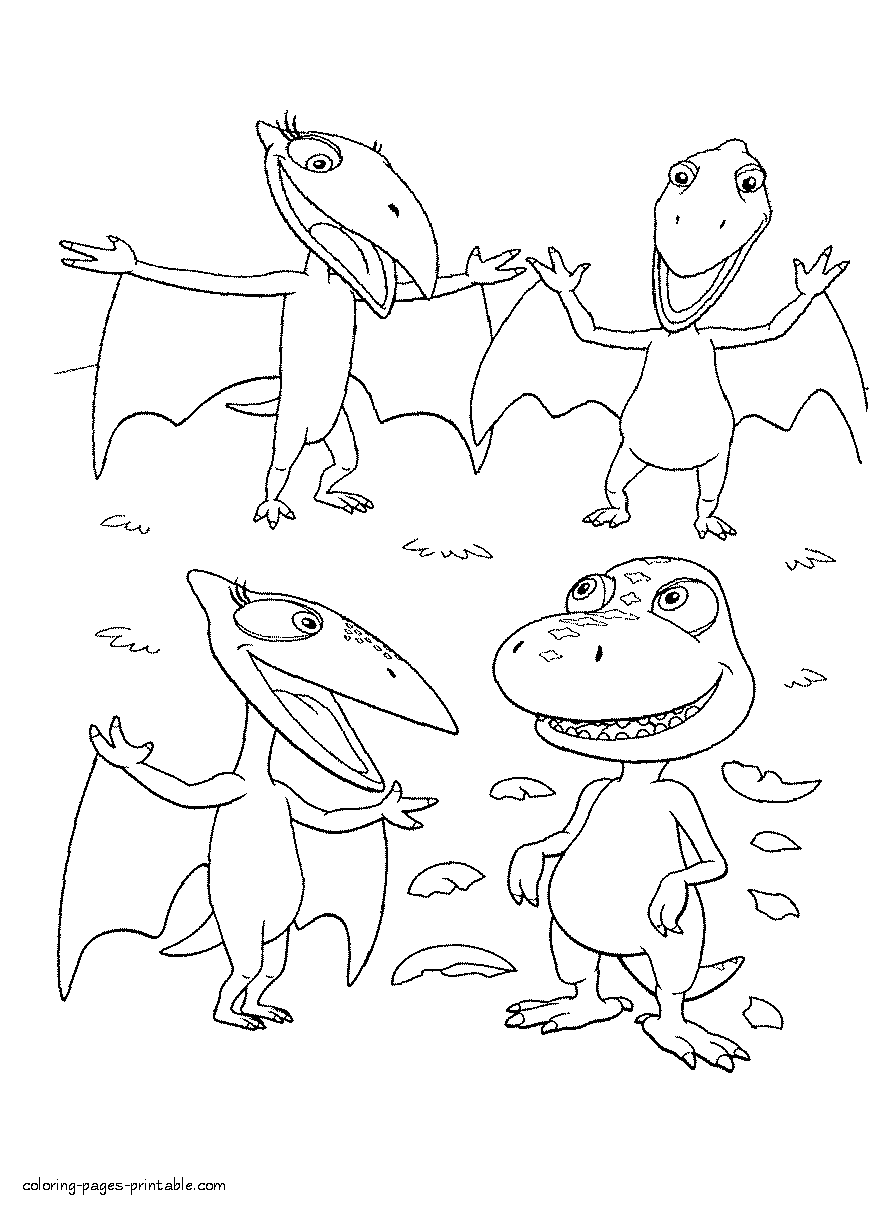 Newborn dinosaur and his happy family coloring page