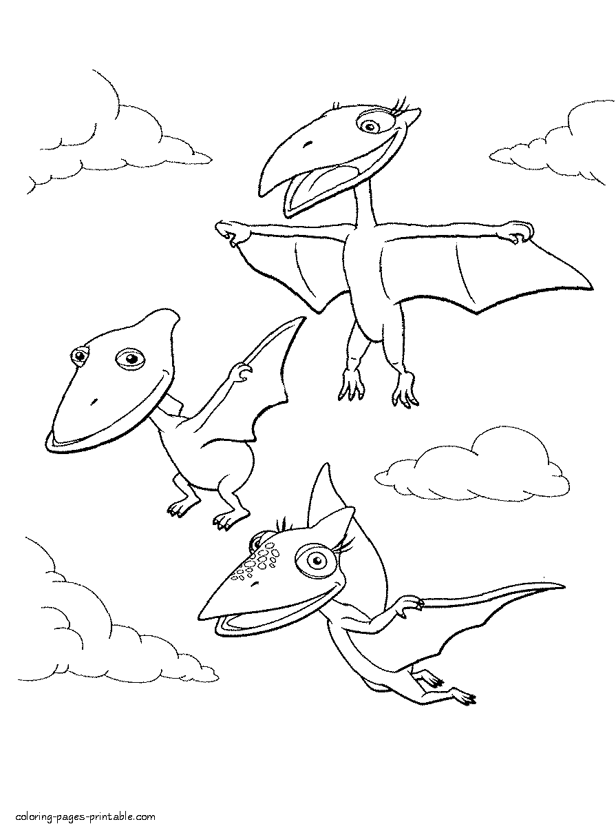 3 dinosaurs are fly. Printable coloring pages