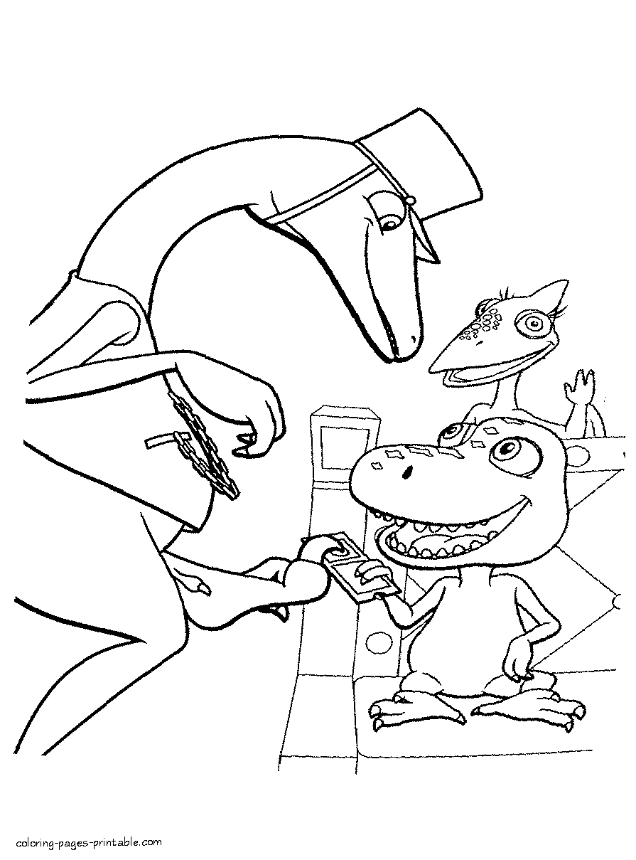 Coloring pages with Buddy and Mr. Conductor. Dinosaur Train