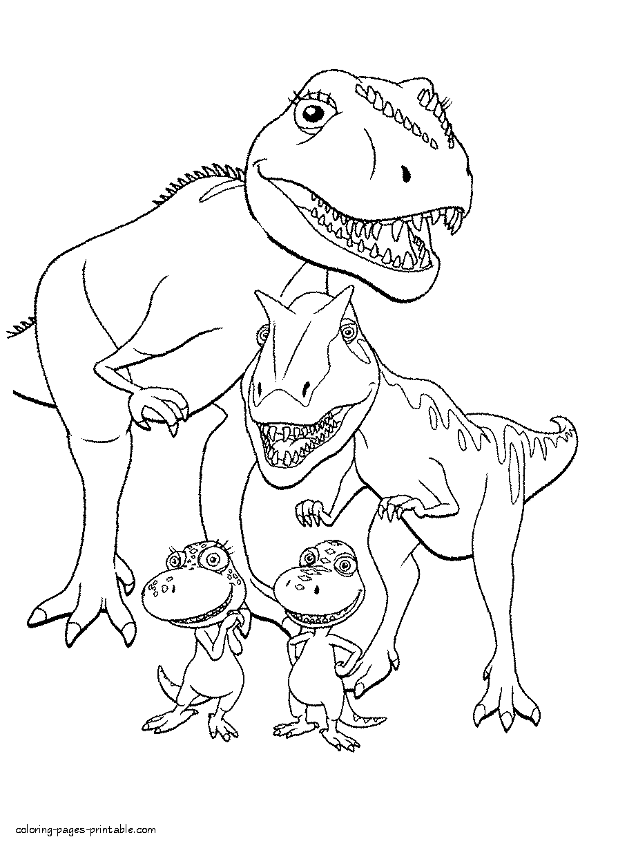 Coloring pages about the dinosaurs and train