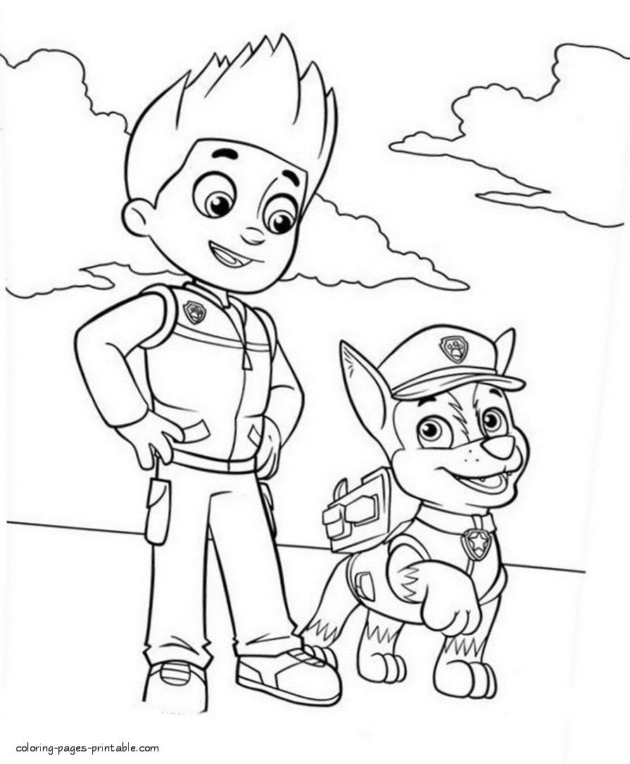 Paw Patrol coloring pages pdf. Ryder with Chase || COLORING-PAGES