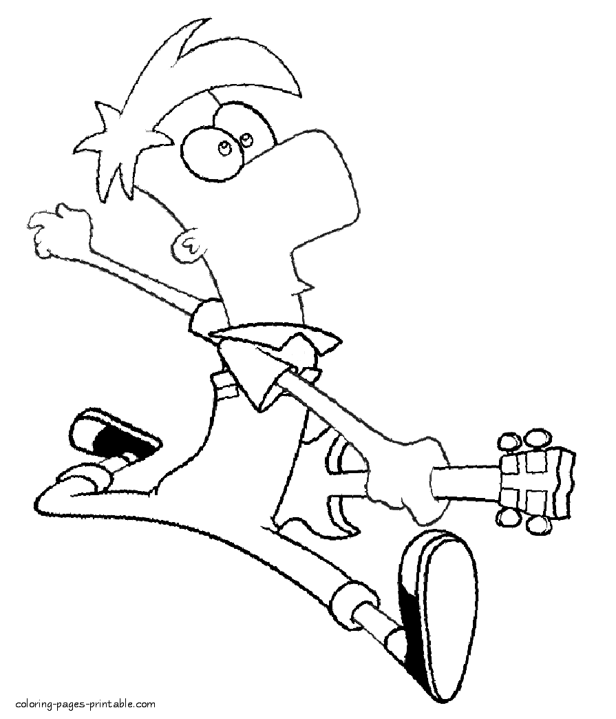 Ferb with the electric guitar coloring page of cartoon