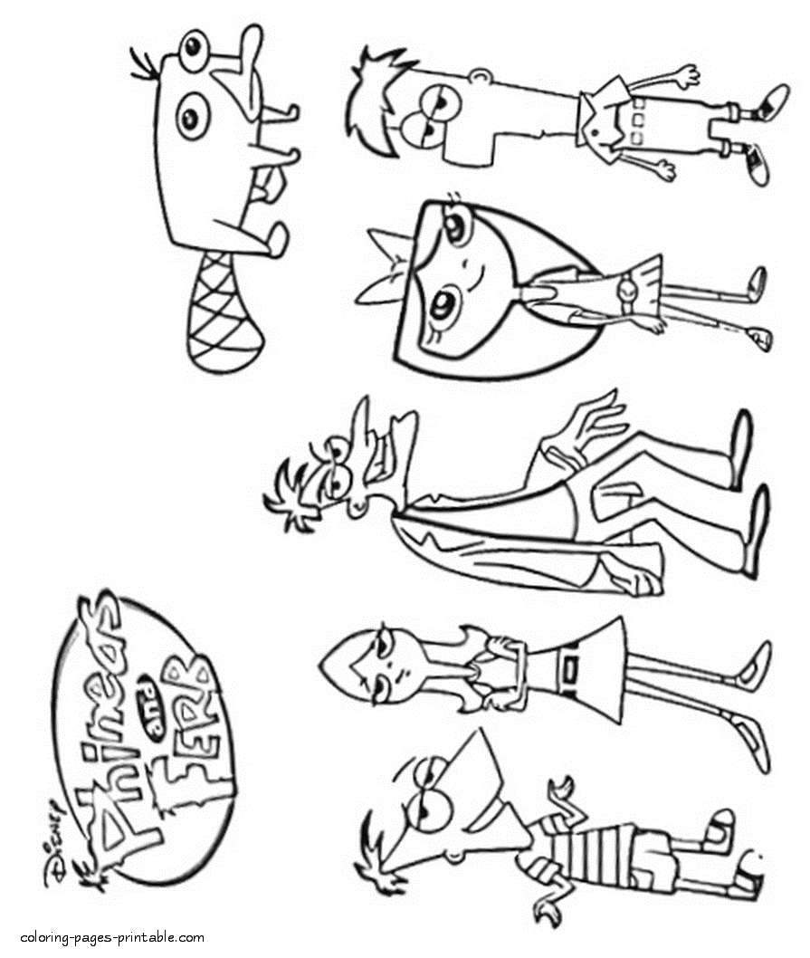Phineas and Ferb all characters colouring pages to print