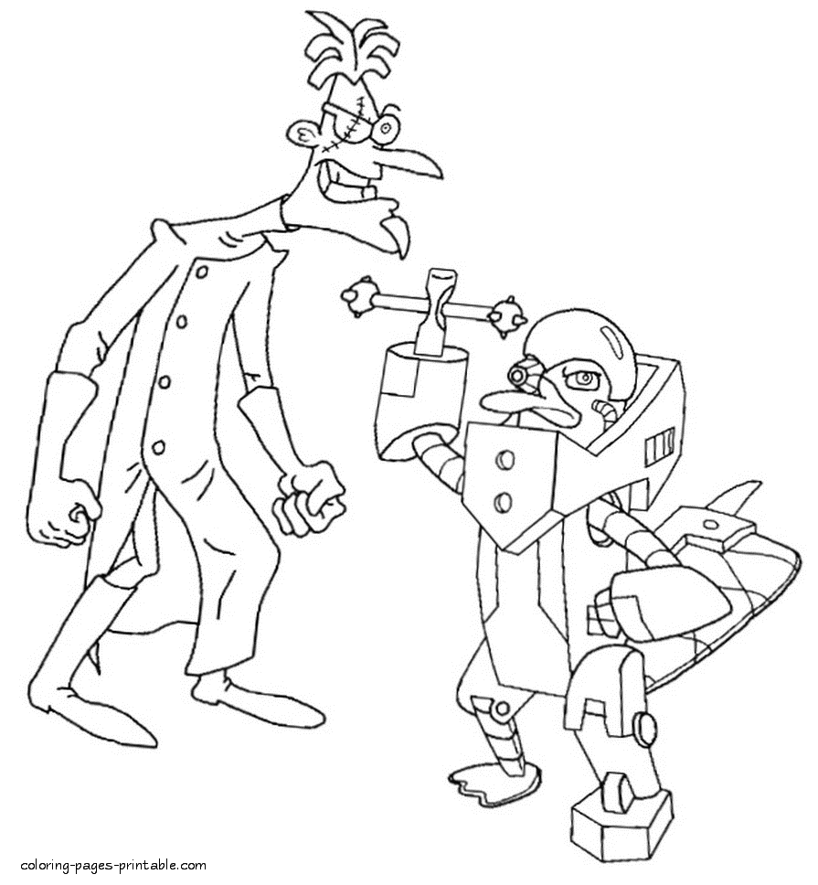 Doof and Perry picture to color from cartoon