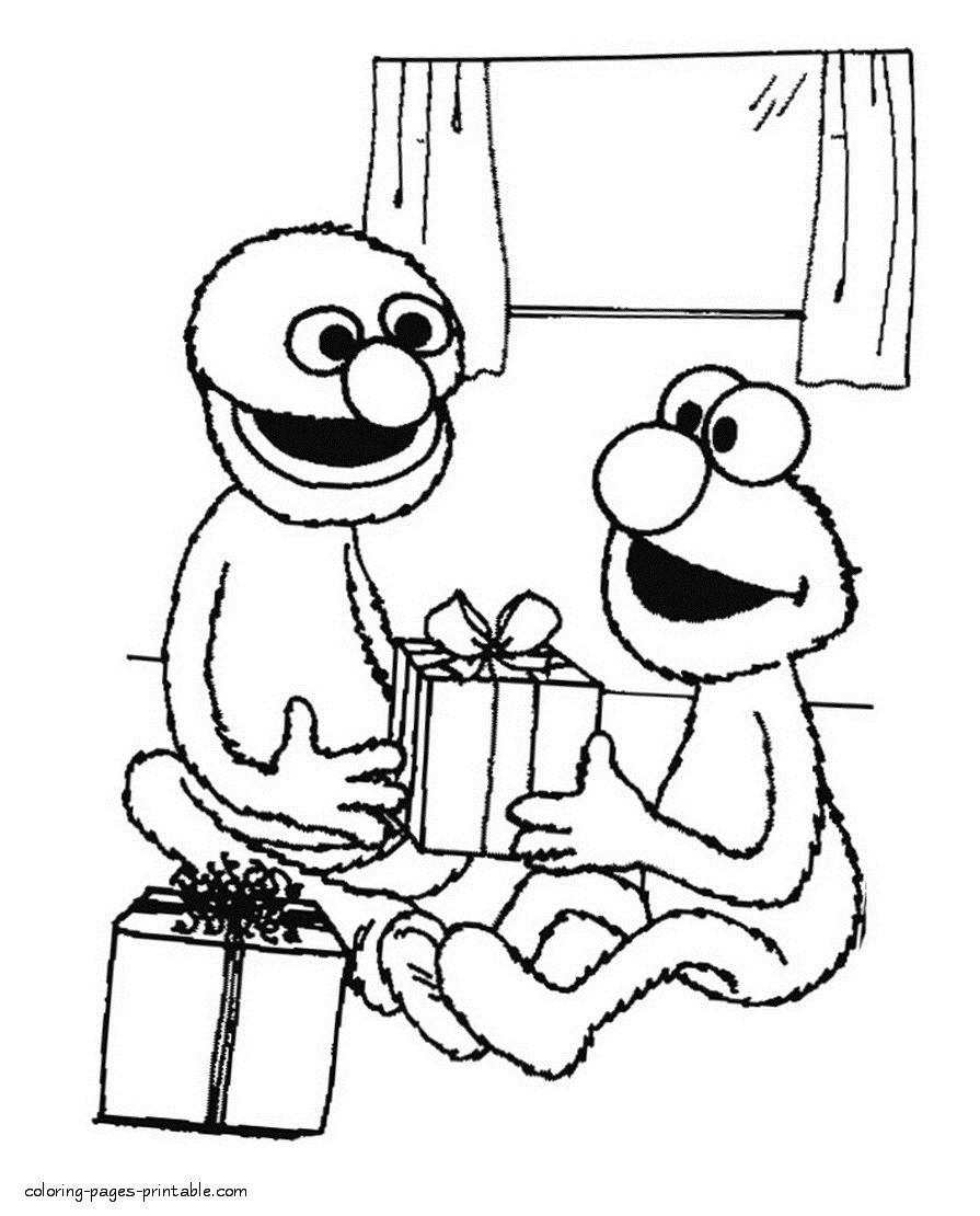 Elmo and Grover coloring from Sesame Street || COLORING-PAGES-PRINTABLE.COM