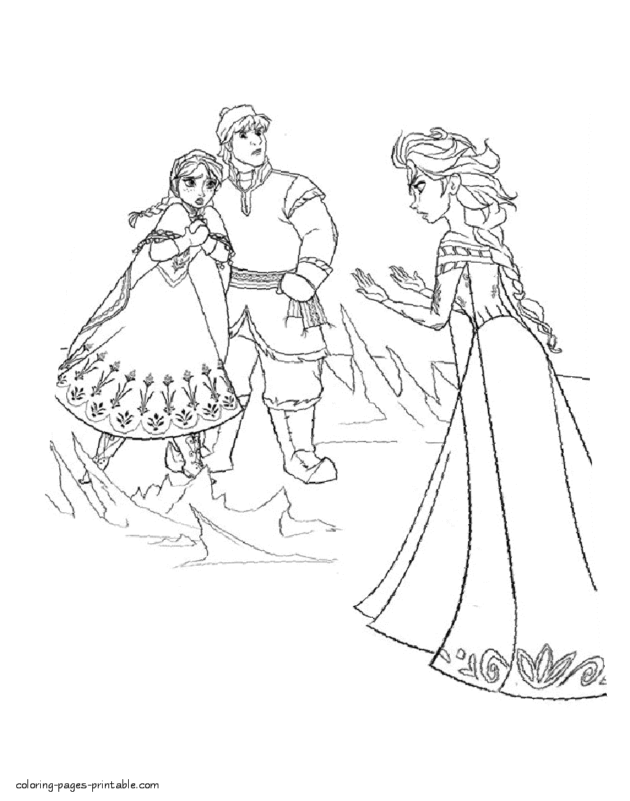 Elsa, Anna and Kristoff Frozen coloring sheets