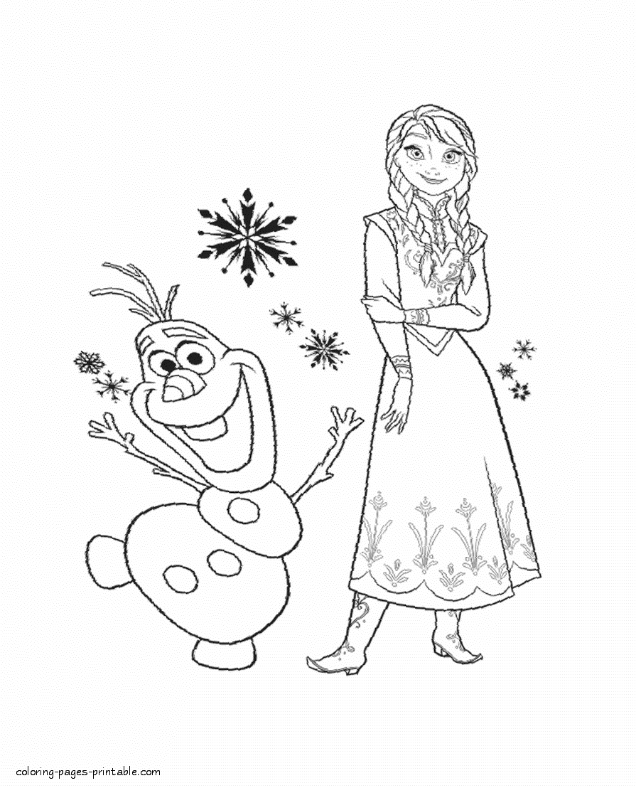 Coloring page Olaf and Anna from Frozen