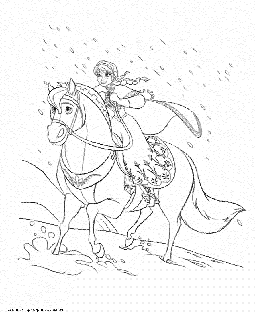 Anna ride a horse coloring page. Frozen