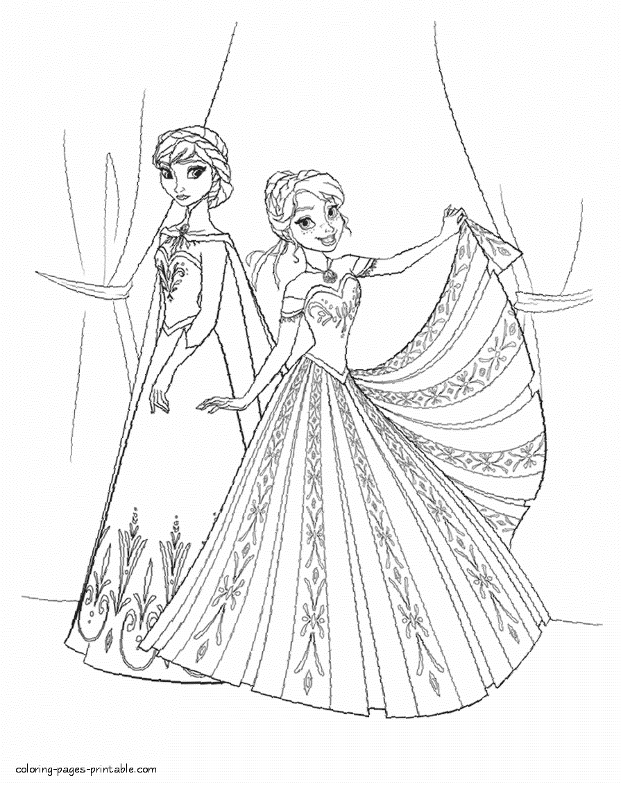 Elsa and Anna coloring pages to print for girls