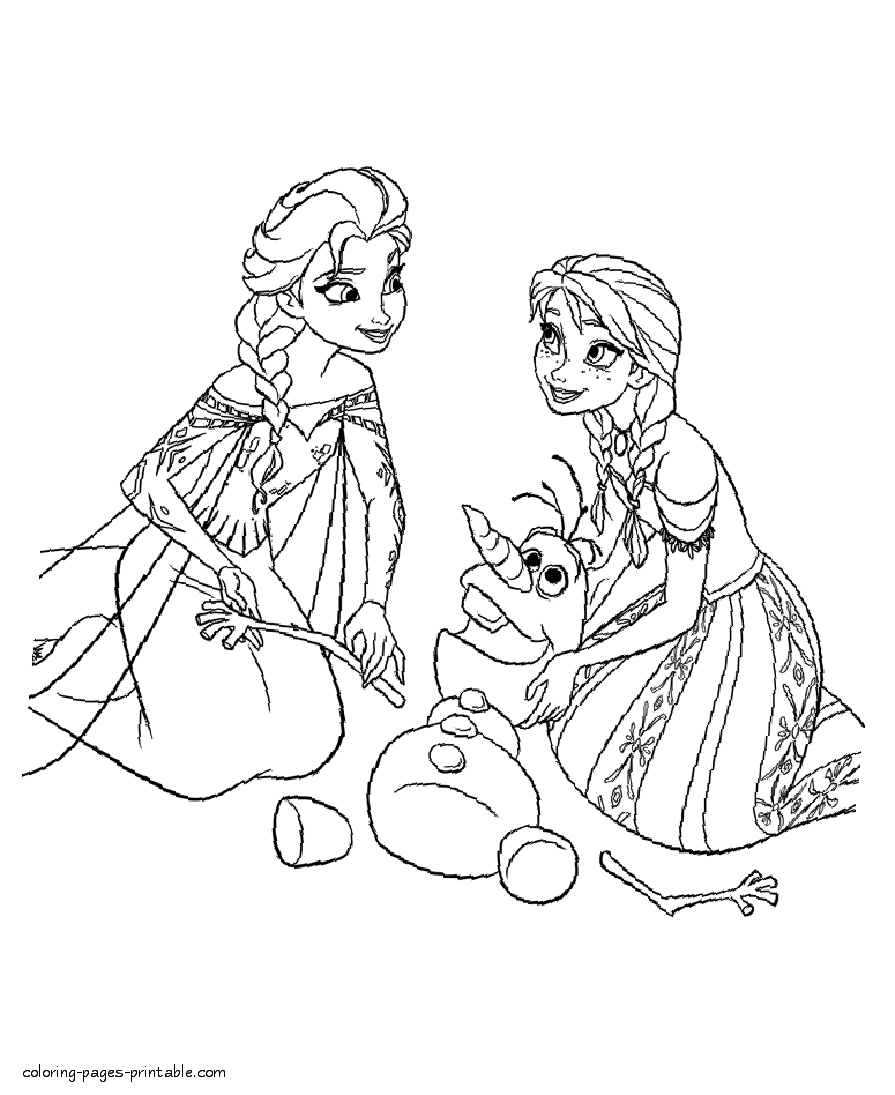 Printable coloring pages Frozen. Princesses and Olaf