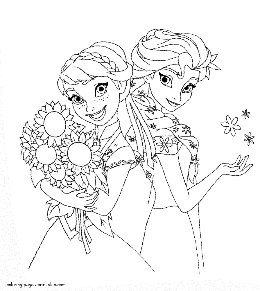 Anna and Elsa coloring pages || COLORING-PAGES-PRINTABLE.COM