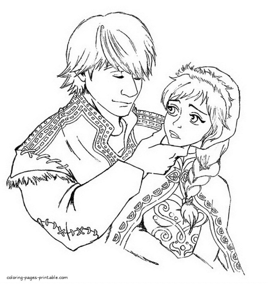 Kristoff with Anna colouring page of Frozen