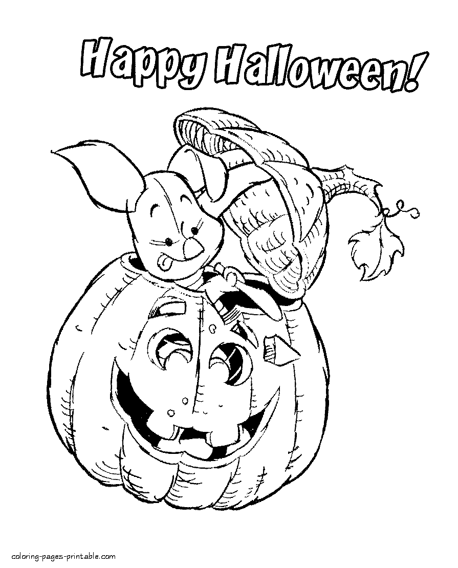Halloween pumpkin coloring pages. Piglet from Disney cartoon