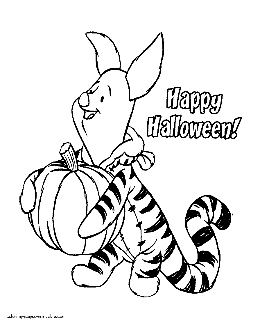 Piglet with pumpkin - Disney coloring page Halloween