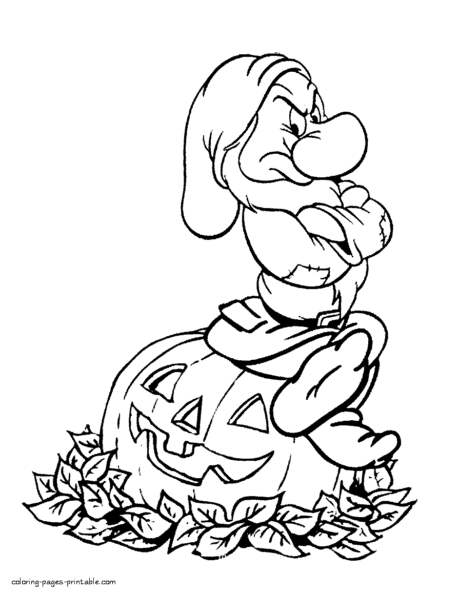 Dwarf Halloween colouring pages. Disney Snow White