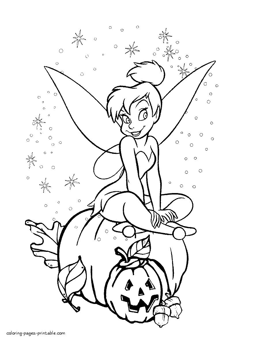 Fairy on the pumpkin - Printable Disney Halloween coloring pages