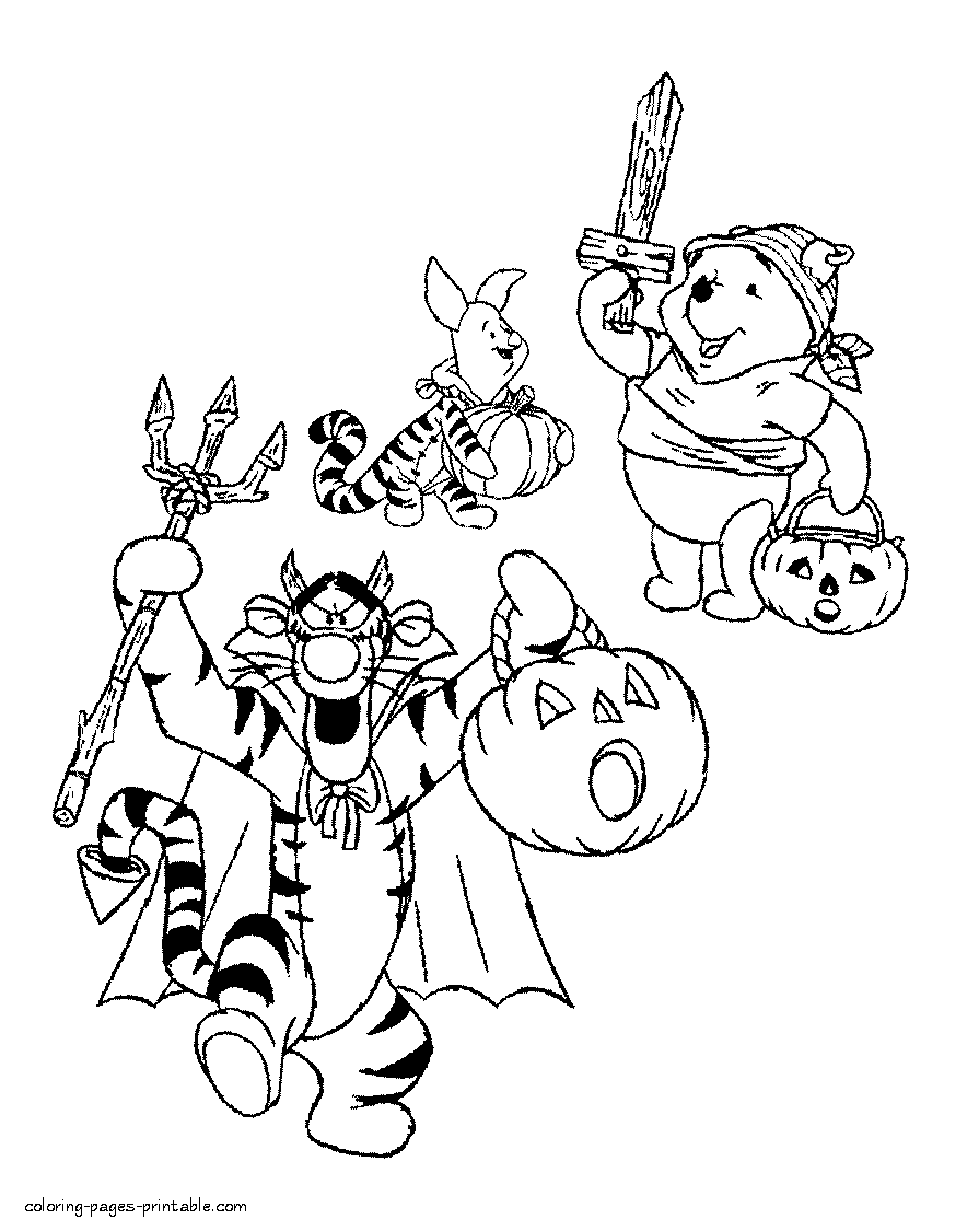 Pooh and his friends. Halloween Disney coloring pages to print