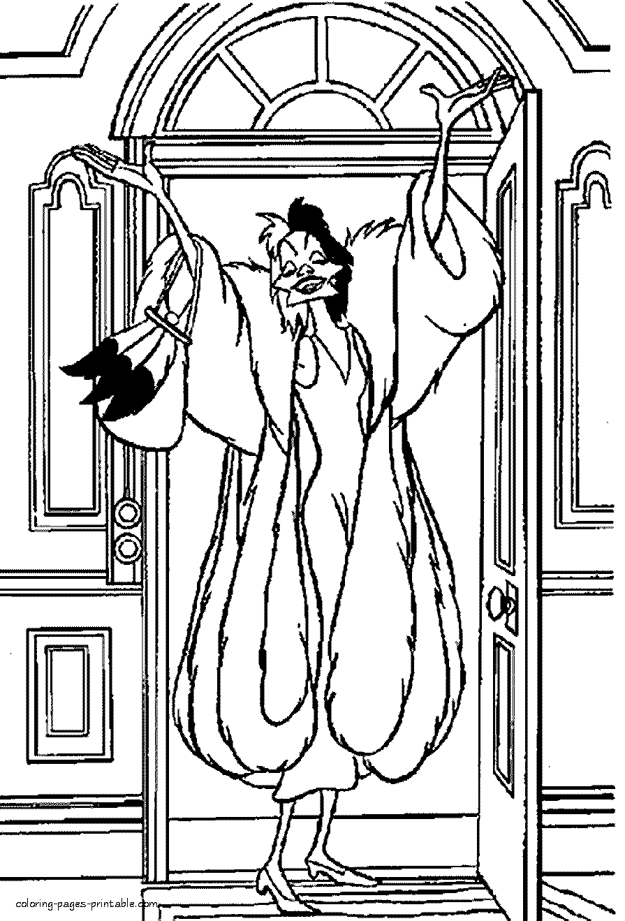 Cruella de Vil coloring page. Disney villains of 101 dalmatians