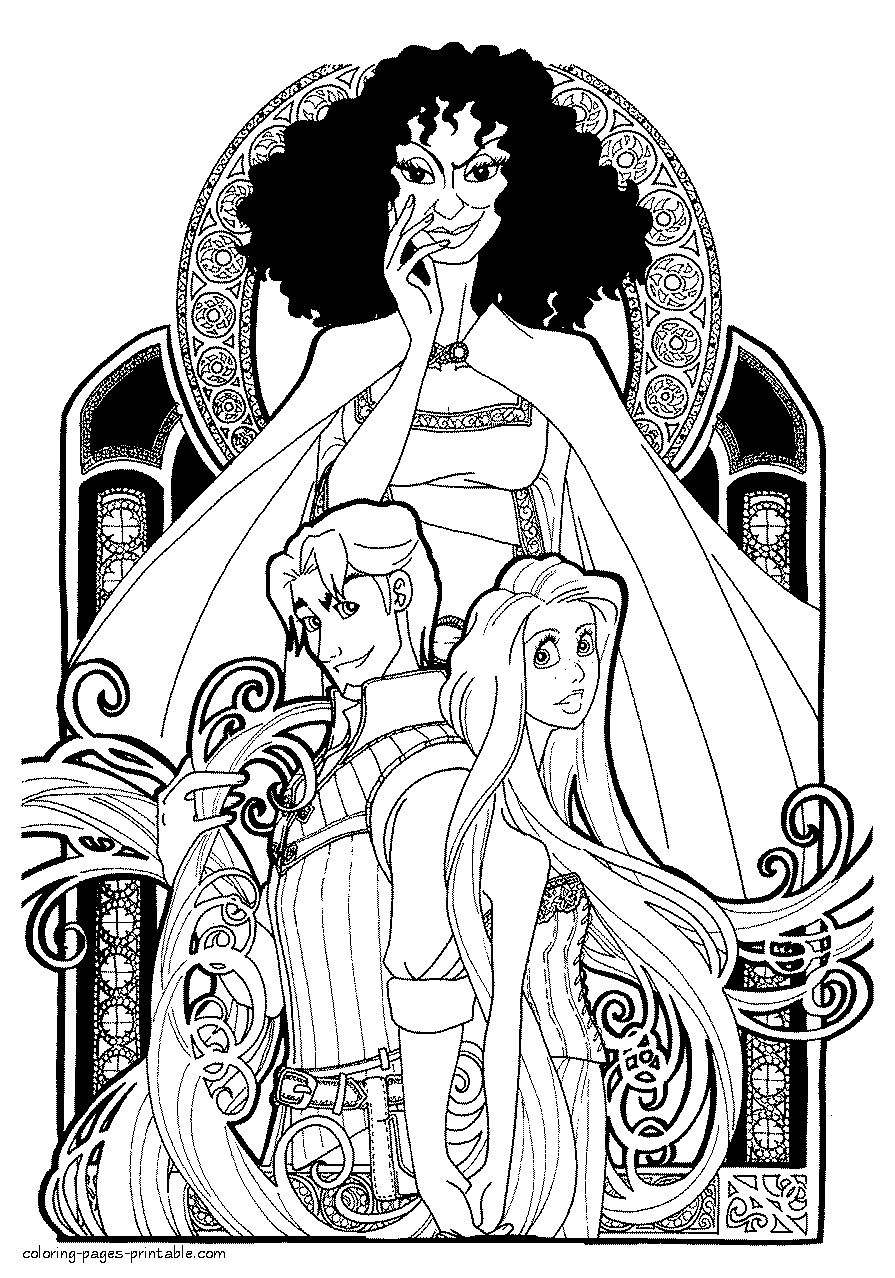 Coloring page of Mother Gothel (Tangled). Disney villains