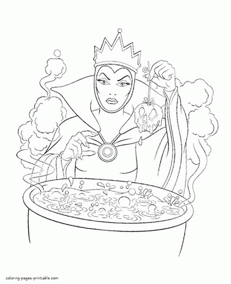 Evil Queen from Snow White of Disney. Villains coloring pages