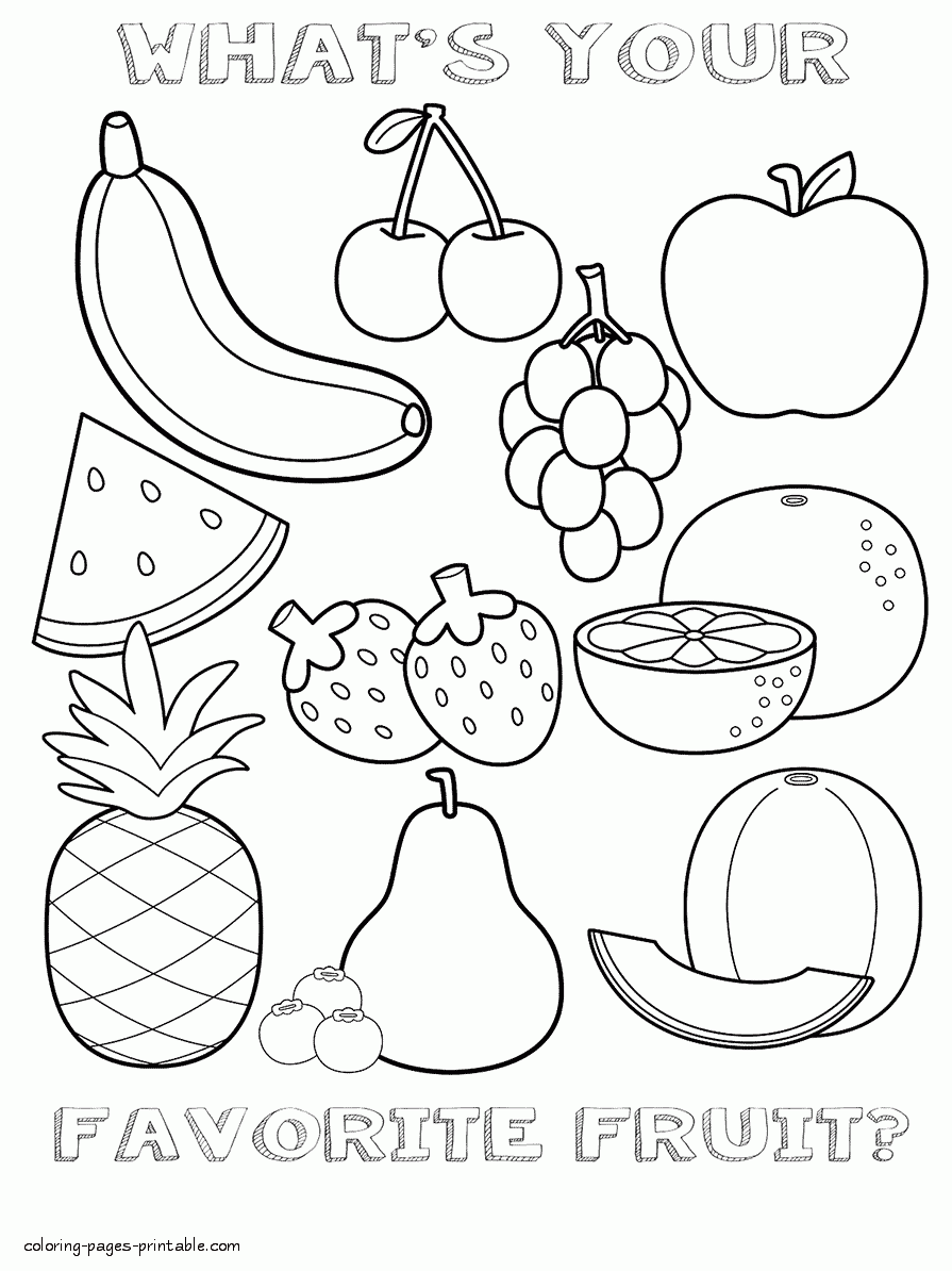 Healthy food coloring pages for preschool. Fruits sheet COLORING