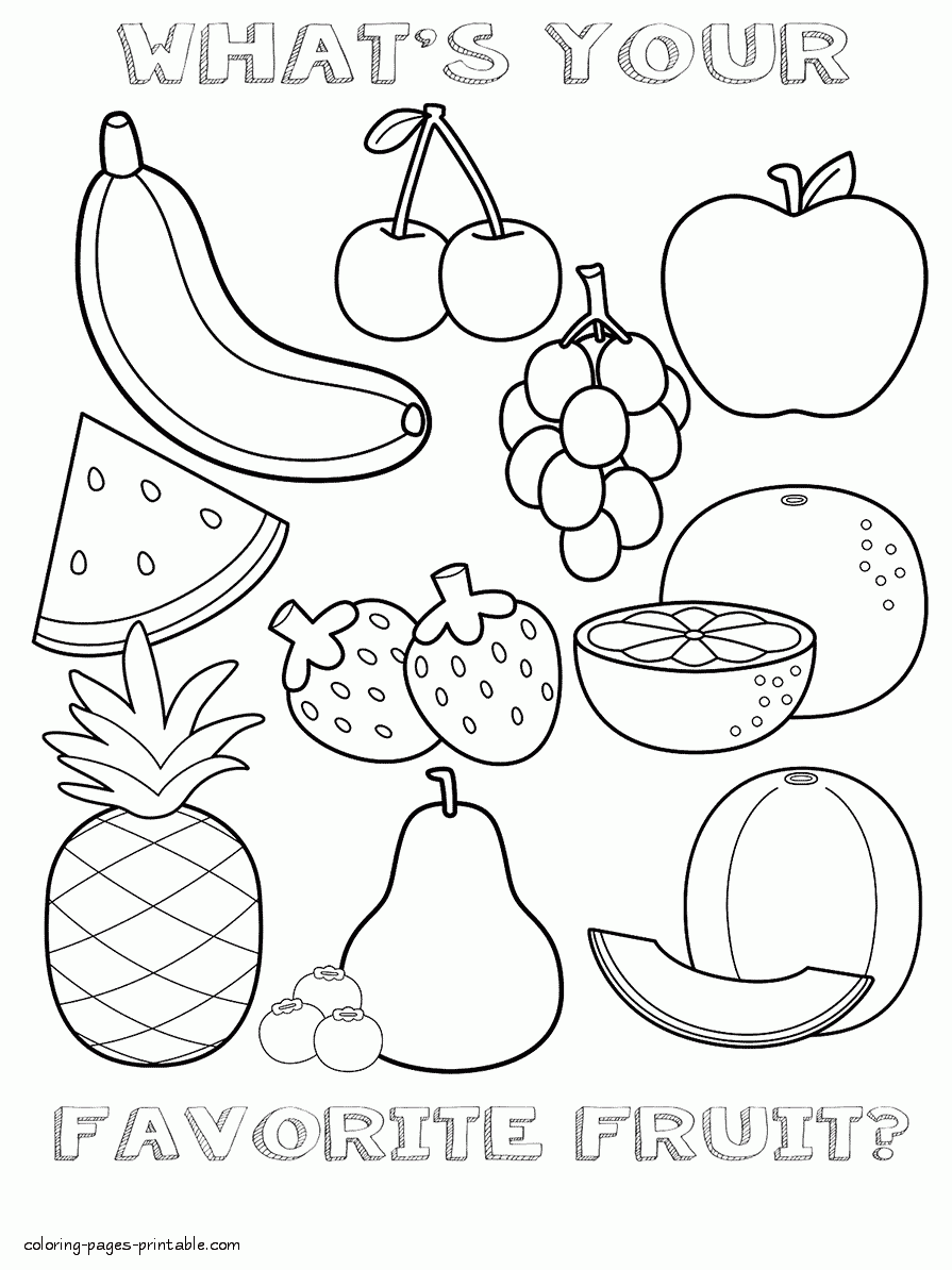 Healthy food coloring pages for preschool Fruits sheet