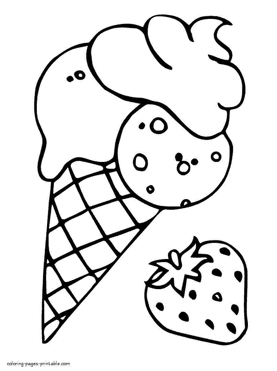 Ice cream cone with strawberry coloring page || COLORING-PAGES