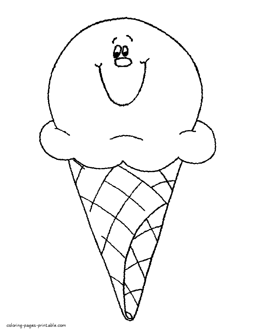Smiling ice cream coloring page || COLORING-PAGES-PRINTABLE.COM