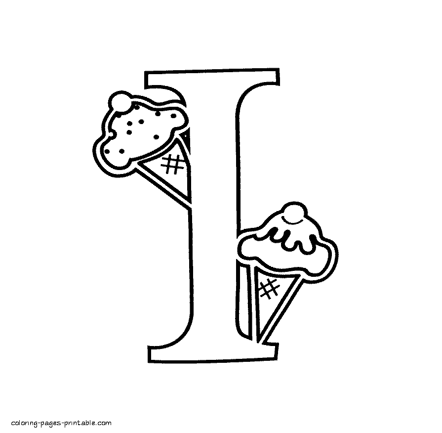 I for ice cream coloring page. Alphabet
