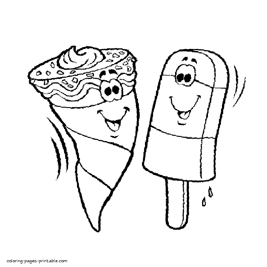 Ice cream cone and popsicle free coloring page