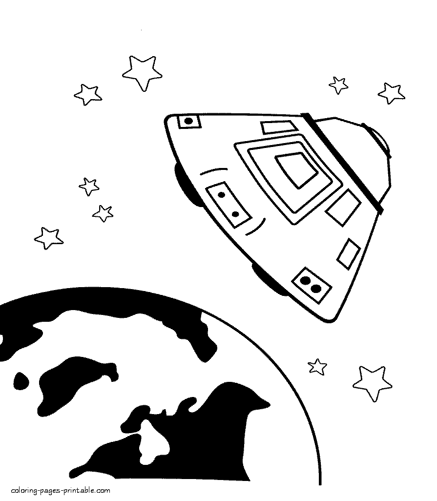 Space colouring pages for kids. UFO
