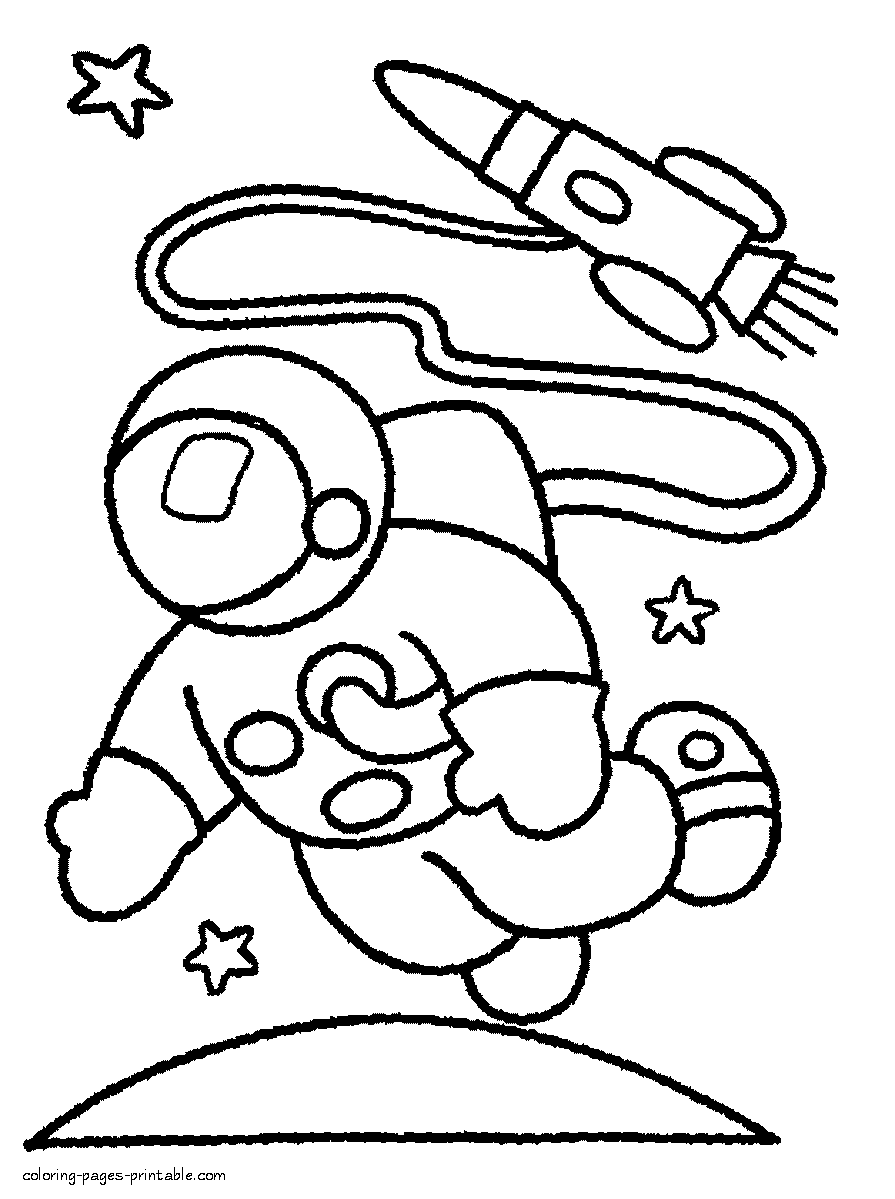 Coloring pages for boys. Astronaut in outer space