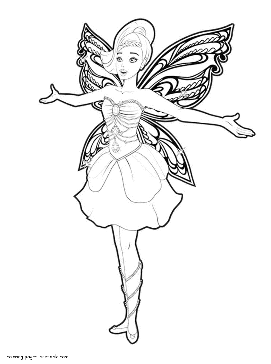 Coloring pages from Mariposa and The Fairy Princess full movie Barbie