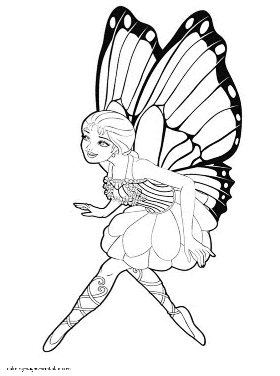 Barbie Mariposa and The Fairy Princess printable coloring sheets