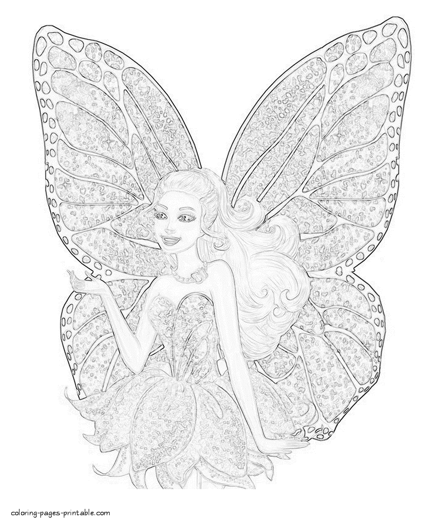 Free coloring pages Barbie Mariposa and The Fairy Princess